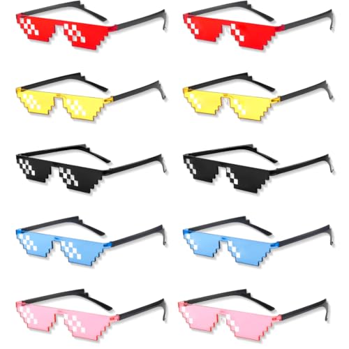 JYNVO Fiesta Gafas, 10 Pares Gafas de Sol de Mosaico de Píxeles, Hippy Gafas de Sol, Adecuado para Despedidas de Soltero, Accesorios para Fotomatones, Halloween, Navidad, Fiesta de Carnaval y Cosplay