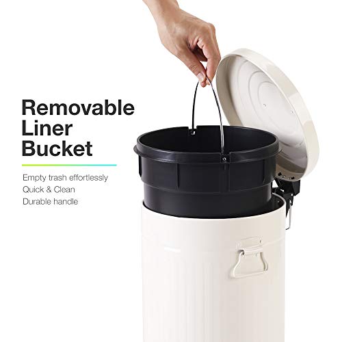 Image of Bathroom Trash Can with Lid, Small Waste Basket for Home Bedroom, Retro Step Garbage Can with Soft Close, Vintage Office Trash Can, 5 Liter / 1.3 Gallon, Glossy Cream White