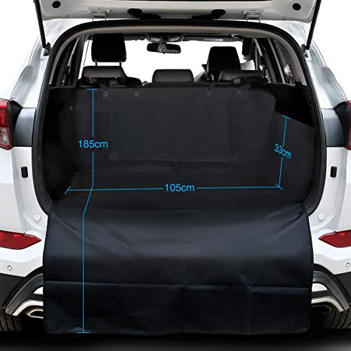 WeFine Kofferraumschutz für Hunde Universal Wasserdicht Kofferraumabdeckung mit Stoßstangenklappe passend für PKW, 4x4, Kombi, LKW, Schrägheck, SUV (lang, schwarz)
