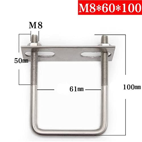 Image of 4 Sets 304 Stainless Steel Square U-Bolts 2.4 inch(61mm) Inner Width, 3.93 inch(100mm) Length Stainless with M8 Nuts, Frame Plate, Accessories for Automobiles Trailer (61x100mm (W*L))