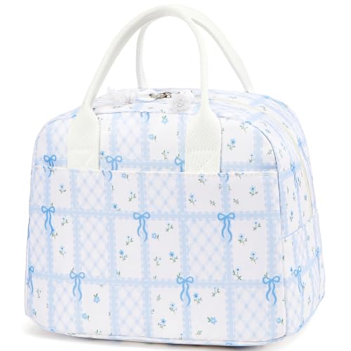 Image of LOVELYWIND Lunch Box for Women, Insulated Lunch Bag, Blue Checkered Tote