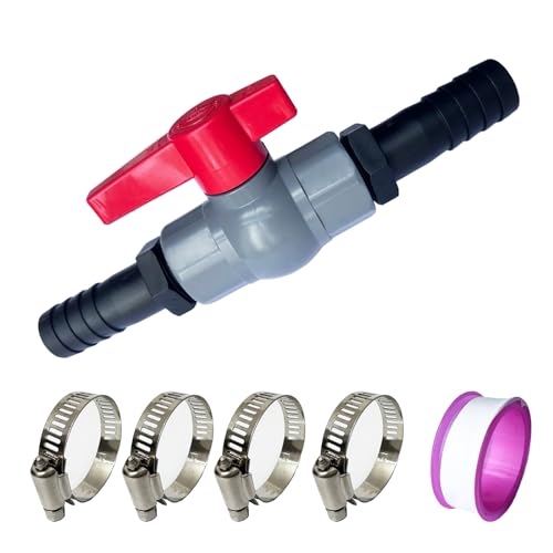 ZLLZPZD 1 inch PVC Ball Valve with Hose Connector, Pool Shut-Off Valve Incl. 1 Internal Thread 1 (32 mm) and 2 Hose Nozzles 25 mm