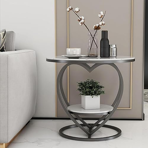 Image of Simple Modern Bedside Cabinet, Round Table with Metal Frame and Wooden top, Accent Coffee Table with Decorative Touch, and Sofa Side Table for The Living Room(Black White)
