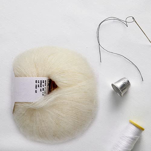 Entatial 26G/Roll Angola Mohair Yarn, Soft Mohair Pashm Knit Angora Long Wool Yarn Anti-Shrinkage Popular For Weave Seat Cushions Shoes Hats(White) #TOP7