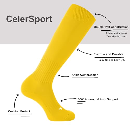 Image of CS CELERSPORT 2 /3 Pack Soccer Softball Baseball Socks for Youth Kids Adult Multi-Sport Compression Knee High Socks