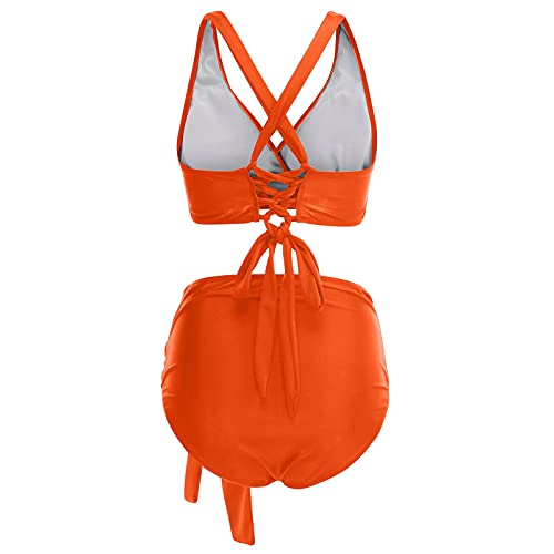 Bikini imprimé léopard chic orange et volants couture pour silhouette voluptueuse