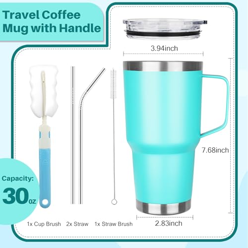 Image of 30 oz Tumbler with Handle, Stainless Steel Insulated Tumbler with Lid and Straw, Double Wall Vacuum Insulated Coffee Mug Tumbler, Insulated Coffee Thermal Cup for Cold and Hot (Mint Green)