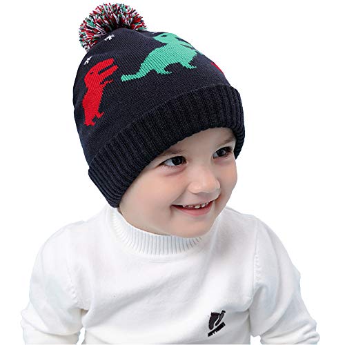 VAQM Baby Winter Hat Kids Beanie Hats Boys Knit Warm Caps Toddler Pom Cartoon Dinosaur Hat for Autumn Winter (Baby Winter Hat for Medium)