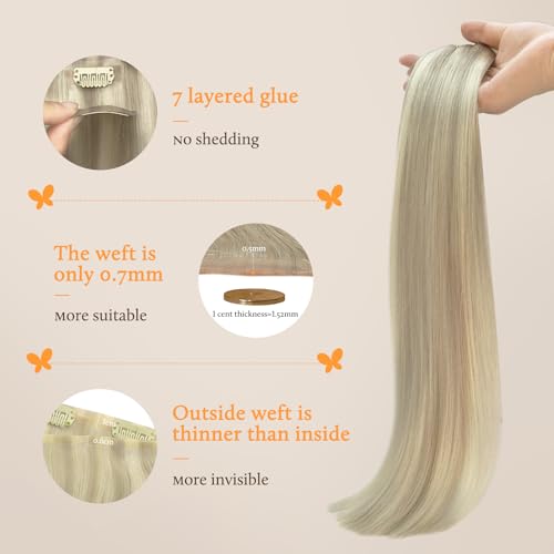 Image of DOORES Clip in Hair Extensions Real Human Hair, Ash Blonde Highlighted Platinum Blonde 130g 7pcs 18 Inch Clip in Virgin Extensions Invisible Edge Remy Silky Weft