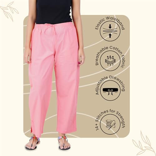 Image of Happy Bunny Parallel Pants for Women 100% Cotton Ankle Length Trousers Regular Fit with Elastic Drawstring Stylish & Pockets Casual Formal Wear for Office & Home