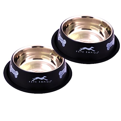 Image of Pets Empire Stainless Steel Dog Feeding Bowl, Grey Colour, Medium (Black)