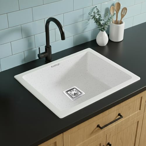 Image of BASINQU Quartz Sink for Kitchen | 21x18x9 Inches Quartz Kitchen Sink Rosa | Granite Sink For Kitchen Basin UV Protected, Granite Scratch Resistant, Undermount /Topmount Sinks