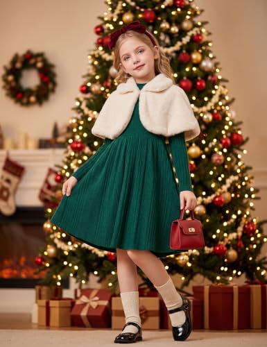 Image of Arshiner Girls Dresses Long Sleeve A Line Knit Sweater Dress with Pockets