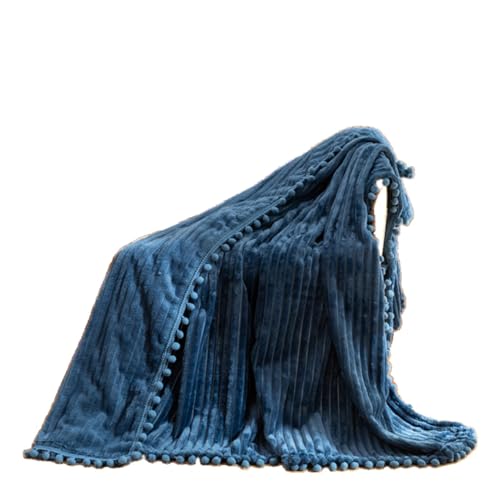 Dissa Fleece Blanket Twin Size – 51x63, Blue – Soft, Plush, Fluffy, Fuzzy, Warm, Cozy – Perfect Throw for Couch, Bed, Sofa - with Pompom Fringe - Flannel Blanket Throw Blanket