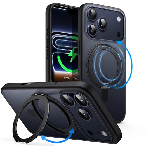 JETech Coque Anneau Rotatif à 360 Degrés pour iPhone 17 Pro 6,3 Pouces avec Bouton de Contrôle de Caméra, Compatible avec MagSafe, Étui Housse de Fine avec Support & Porte-Anneau (Noir)