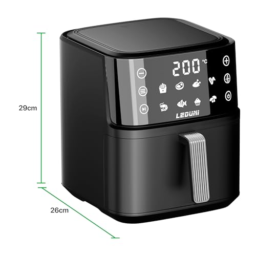 Leduni Freidora de Aire sin Aceite 7.6 L de capacidad 2000 W, Uso Sencillo, Panel Táctil Air Fryer,Temperatura Regulable 80-200°C, ahorro energético hasta 70% (Negro 7.6L) - imagen 2