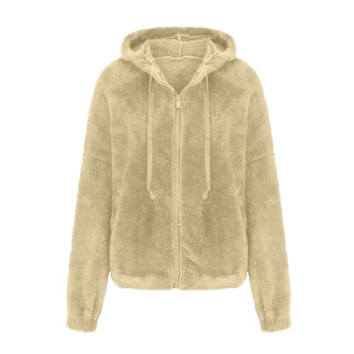 Women Fuzzy Fleece Hooded Zip Up Jacket Long Sleeve Coats with Pockets - image 9