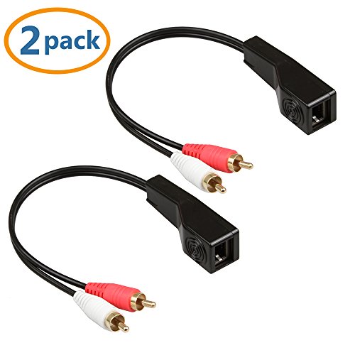 SHARPALIN 2 Pack RCA to RJ45 Female Audio Balun Extender Over Cat5 up to 300ft (2 RCA Extender 300ft)