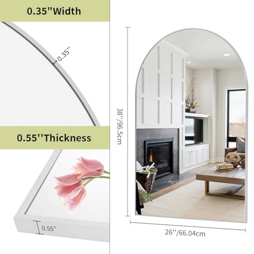 Image of BEAUTYPEAK 26 inchx38 inch Arch Bathroom Mirror, Wall Mounted Vanity Metal Frame Mirror for Bedroom, Entryway, Living Room, Silver