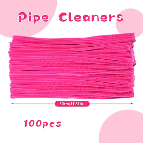 Image of 100Pcs Pipe Cleaners Craft, Pink Chenille Stems for Craft Supplies | Pipe Cleaners Bulk for Home Arts and Crafts Supplies, DIY Festivals Bouquet Limpia Pipas for Flower Making