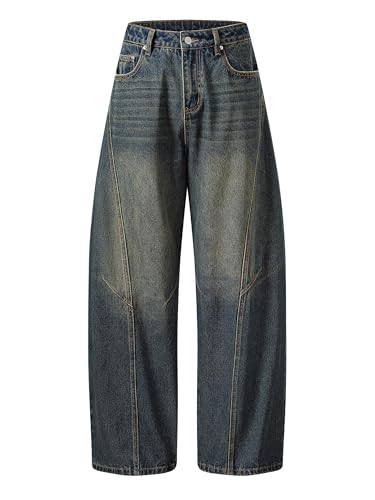 Image of JMIERR Men's Barrel Jeans Baggy Wide Leg Y2K Twisted Seam Relaxed Fit Hip Hop Denim Pants Casual Streetwear