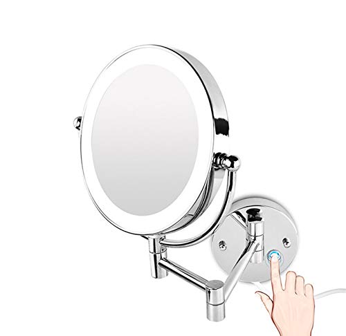 La Mejor Selección de Espejos de aumento de pared los mejores 10. 46 8.5 Pulgadas Espejo De Aumento De Pared Espejo Maquillaje con Luz LED 10x Aumento Doble Cara Giratoria De 360 ° Espejo De Maquillaje De Baño Plug Wall Mounted