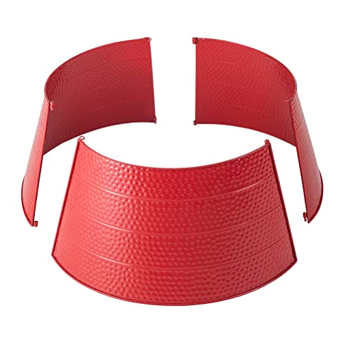 Glitzhome 26" D Red Hammered Metal Tree Collar Tree Base Cover Decorative Christmas Tree Ring For Christmas Decoration #TOP6