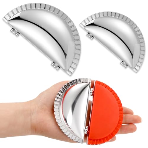SiliFine 2 Pcs Gujiya Mold Maker Mould Metal Gujiyas Mould 2 Fold Maker Indian Return Gifts for Pooja, Ganpati, Diwali, Dasra(3.94inch, 3.15inch, Gujiya)