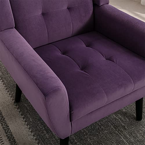 Velvet Accent Chair, Ergonomics Living Room Chair, Tufted Upholstered Armchair, Comfy Single Sofa With Padded Cusions And Solid Wood Legs For Living Room/Bedroom, Lavender Purple #TOP4