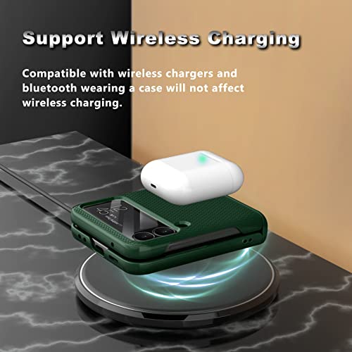 Vihibii For Samsung Galaxy Z Flip 3 Case With Hinge Protection, Slim Fit Lightweight Built-In Camera Screen Protector Anti-Slip Triangle Texture Protective Case For Samsung Galaxy Z Flip 3 5G (Green) #TOP3