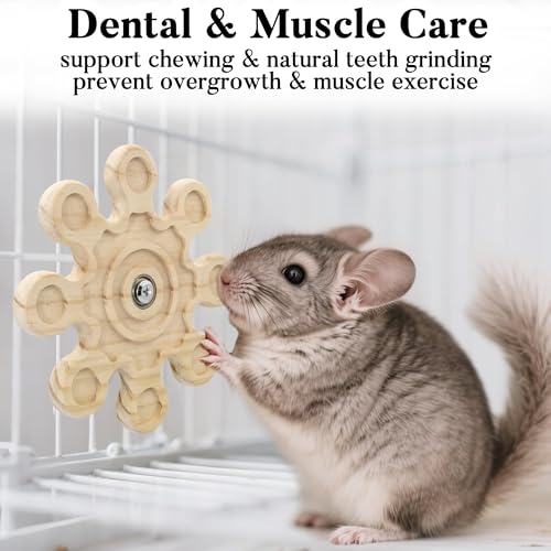 Image of 2Pcs Rotating Chinchilla Chew Toys, Kiln-Dried Wood for Teeth Care | Interactive Hanging Exercise Chinchilla Toy for Cage, Spinner Wheel Enrichment for Playtime, Satisfies Chewing Instinct
