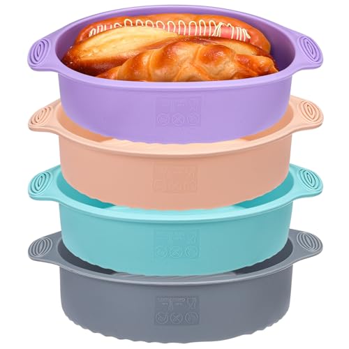 Baderke 4 Set 9 Inch Silicone Round Cake Pan Bread Non Stick Mold Kitchen Baking Tool for Thanksgiving Cake Pizza Cheesecake, Purple Blue Pink Gray