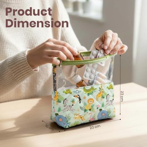 Image of Clear Zip Organizer | Multipurpose All-in-One Compact, Foldable, Durable, Lightweight, Waterproof, Bag | Travel Friendly Pouch | Ideal for Stationary & Small Accessory (Jungle Print)