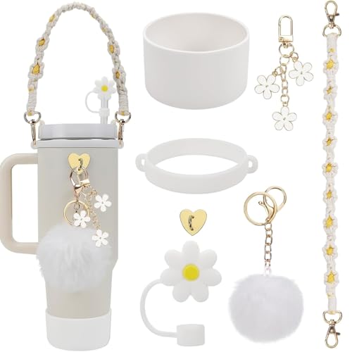LCHYI Stanley Cup Accessories Set - Handle Strap Straw Lid Sheath Charm for 40 Oz and 30 Oz Tumbler (White)