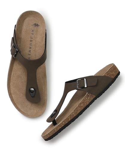 Image of HF JOURNEY Nivera 2.0 Men's Cork Footbed Thong Sandal,Slip On Entry,(Size 41-46) BlackPU, Casual Lounging Slipper, EVA Sole, Flat Heel,Nivera 2.0 - Black (41)