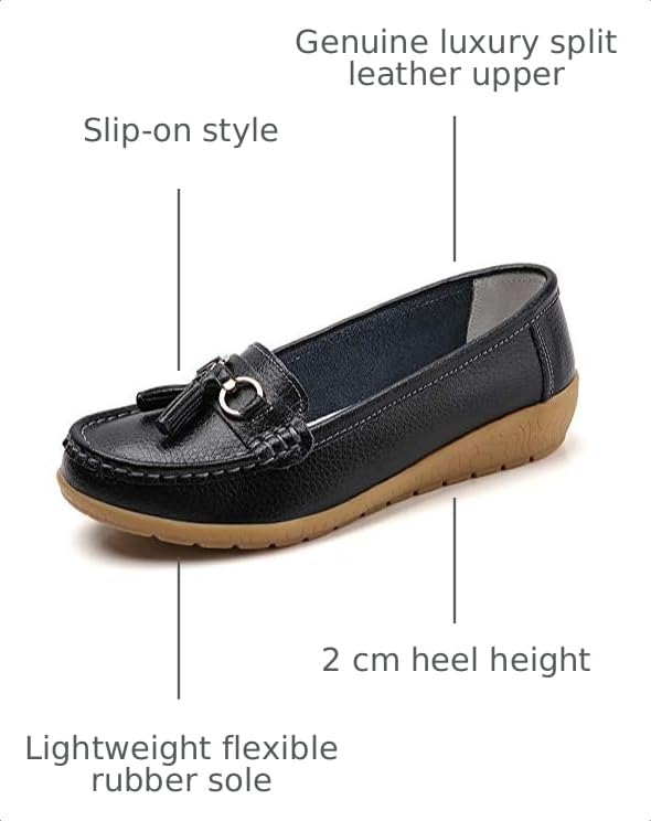 Image of Shoes Loafers for Women Classic Leather Loafers Casual Slip-On Boat Shoes ComfortWalking Moccasins Soft Sole Shoes