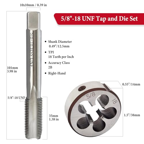 Image of 5 /8 inch-18 UNF Tap and Die Set, HSS 5 /8 x 18 UNF Machine Right Hand Thread Tap and Round Die, 5 /8x18 Threading Tool Kit