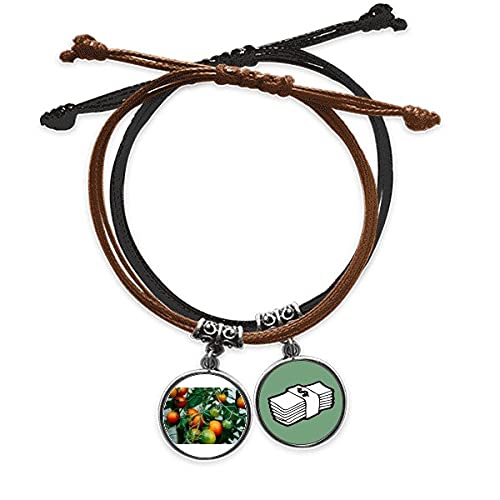 Pulsera de cadena de cuero con amuleto de dinero y árbol de frutas de clima templado