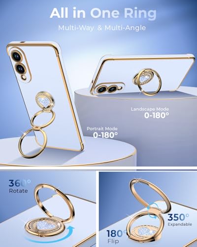 Image of XYZ for Galaxy S25 Edge Case with Stand, for Samsung Galaxy S25 Edge Case with Double Ring Kickstand, Women Girls Cute Love-Heart Bling Luxury Protective Phone Case for Samsung S25 Edge, Blue