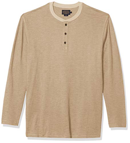 Pendleton Men's Long Sleeve Subtle Henley Shirt, Tan Stripe, SM