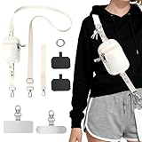 MENUY Einstellbares Handy Band zum Umhängen, Handykette Breit mit Handytasche, Universelles Band für Handyhülle, mit 4 Patches, Kurzem Armband und Abnehmbarer Tasche, Schwarz