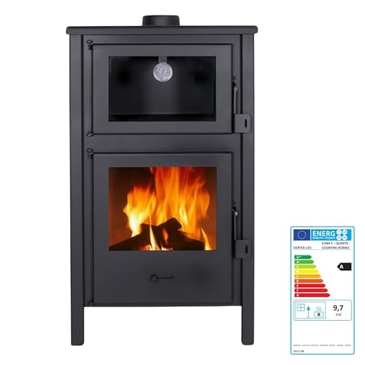 EIDER BIOMASA - Estufa de Leña con Horno Quartz - 12,4 kW - 89x47x52 cm - Frontal y Superficie en Fundición - Calienta hasta 210 m³ - Clase Energética A