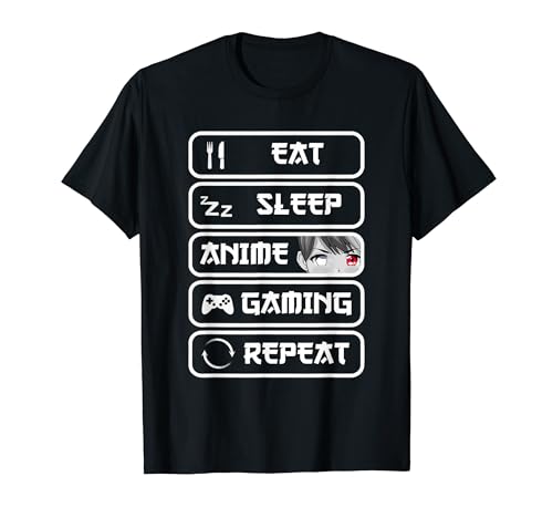 Mangiare Dormire Anime Gaming Ripetere Divertente Otaku Anime Manga Amante Maglietta