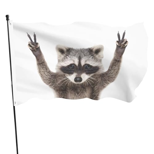 Lustige Waschbär-Outdoor-Flaggen, doppelseitig, wetterfest, lebendige Farben und lichtbeständig, 90 x 150 cm, Polyester, Gartenflagge, Outdoor-Banner für Hof, Haus, Rasen, Dekoration mit 2 Ösen