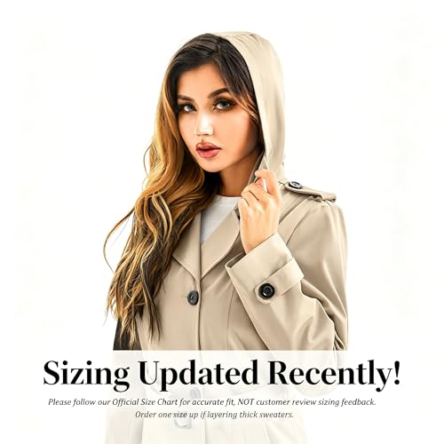 Gabardina impermeable para mujer con capucha extraíble y cinturón ajustable 5