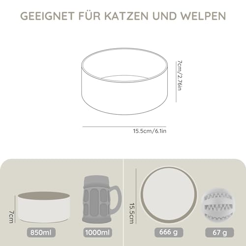 SPUNKYJUNKY Keramik Hundenapf Fressnapf Futternapf Katzennapf Napf für Katzen und Hunde (850ml, Grau)