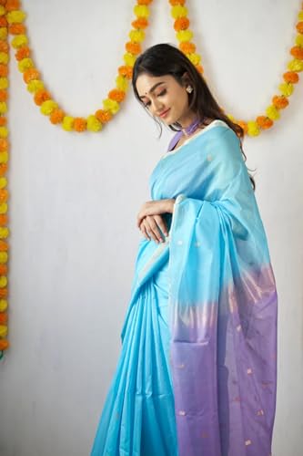 Image of Women's Cotton Woven Soft Sarees With Attach Blouse Piece.