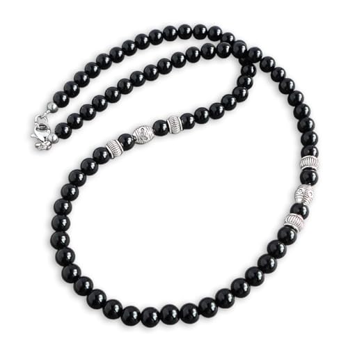Mami's Gem Studio Men's Necklace, 6mm Gemstone - Classy Style Collection - Handcrafted in USA (Black Onyx, 19 inches)