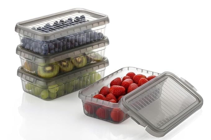 Image of TASMAX Fridge Storage Boxes, Plastic Fridge Containers, Fridge Accessories Items, (LINE FRIDGE CONTAINER (PACK OF 6))