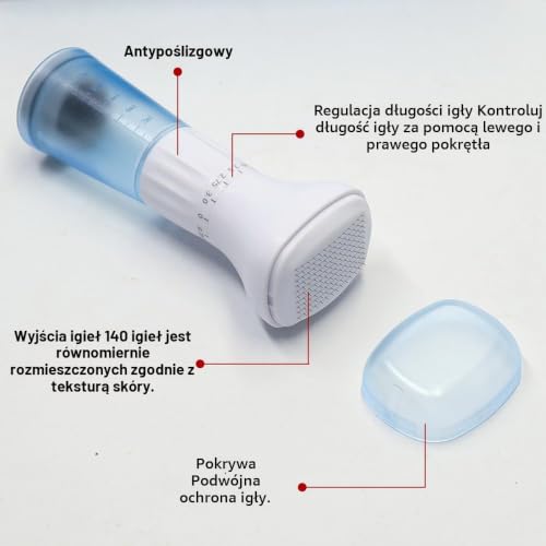 Aoyswuz Derma Stamp S2 0-3 mm regulowany microneedling 140 igieł ze zbiornikiem serum Hydra Derma system do skóry, włosów, zmarszczek (bez SERUM)